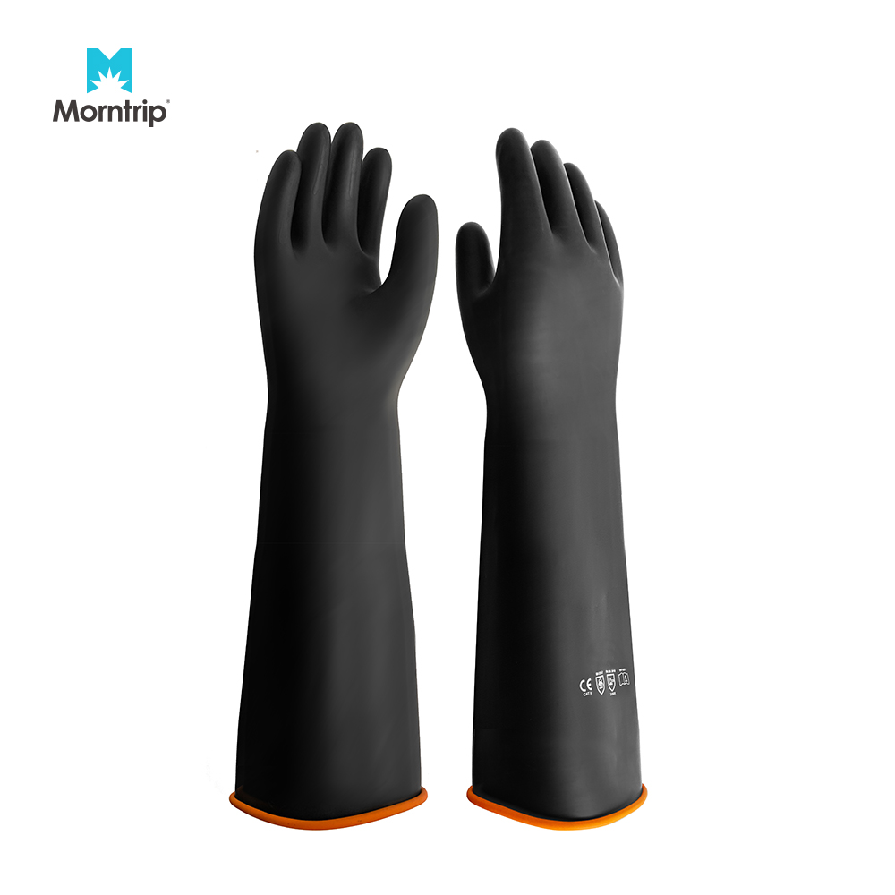 Top Quality Natural Latex Thick Heavy Duty Cotton Flock Lined Durable Rubber Gloves Latex For Industrial Use