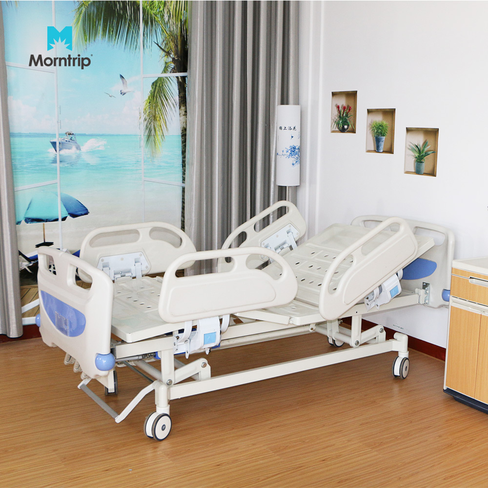 Morntrip ABS Side Rails Headboard Multifunction Electric Adjustable Elderly Patients Home Care Alloy Hospital Bed Palm Mattress 