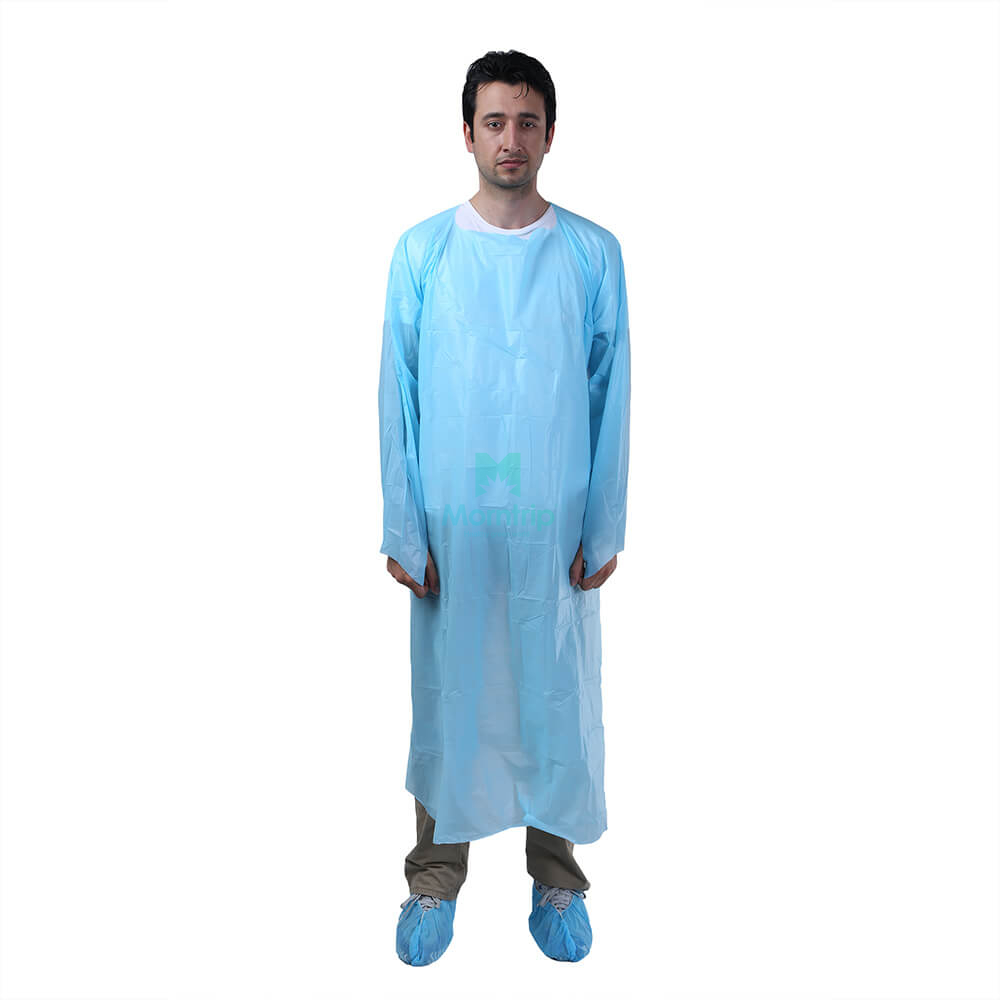 Blue Anti Liquid Disposable Plastic Long Sleeve CPE Gown