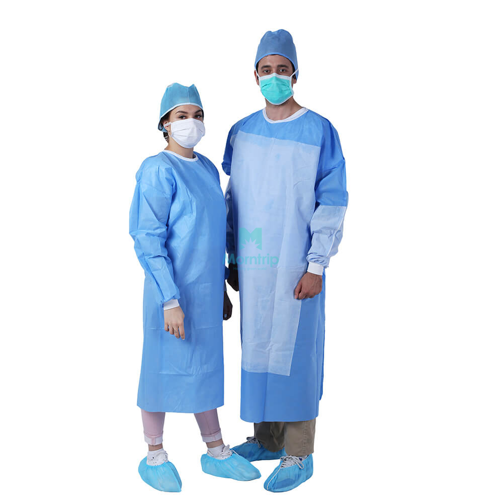 Morntrip Isolation Insulation Non Woven SMS Sanitary Barrier Disposable Surgery Gown with Knitted Cuffs