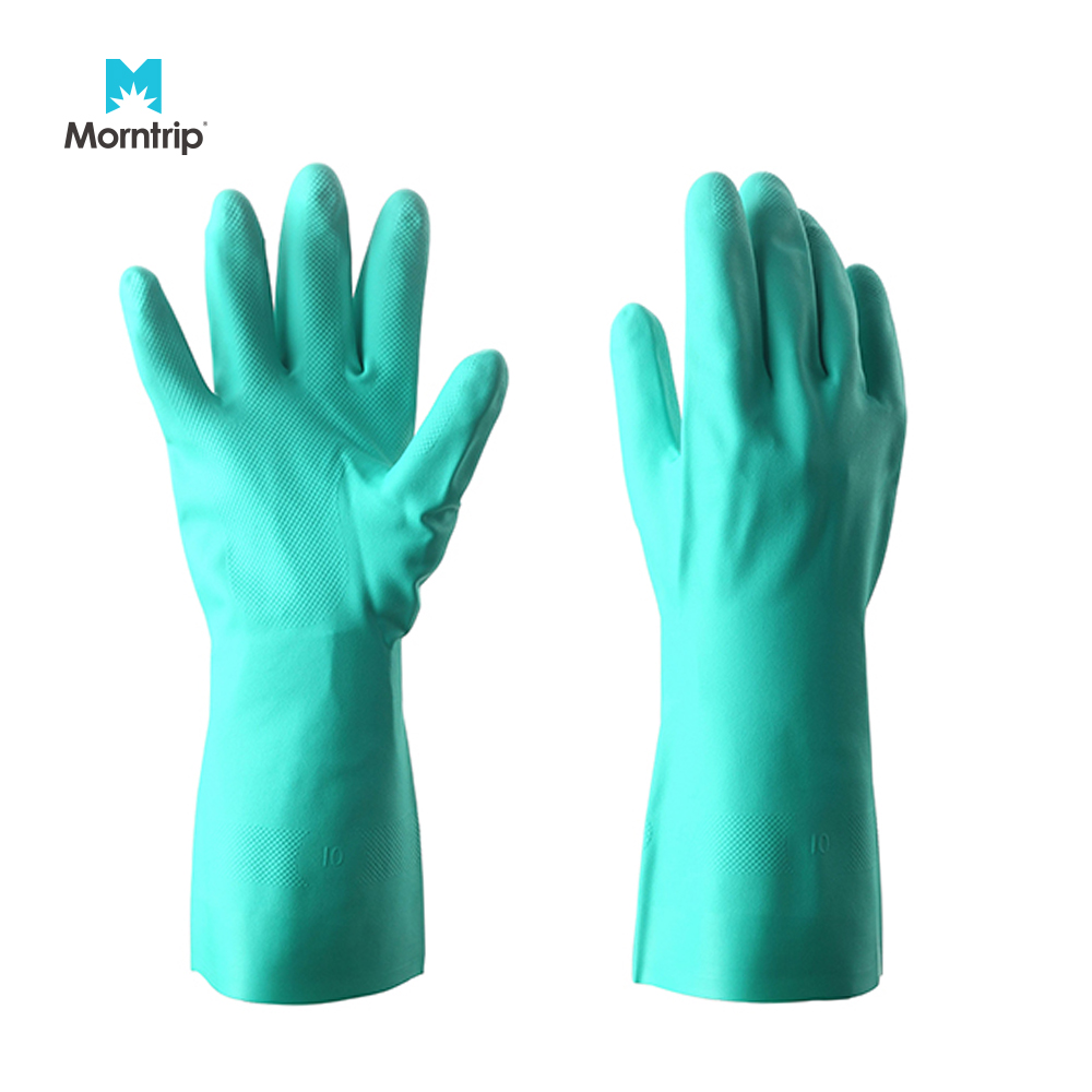 Chemical Resistant Gloves Safety Work Cleaning Protective Heavy Duty Natural Latex Length Green Industrial Gloves 