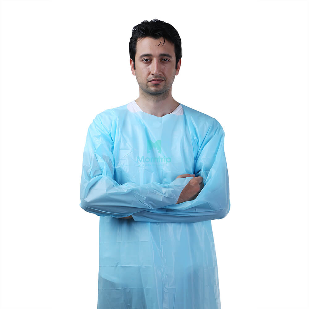 Disposable Standard Thumb Isolation CPE Gown with Open Back 